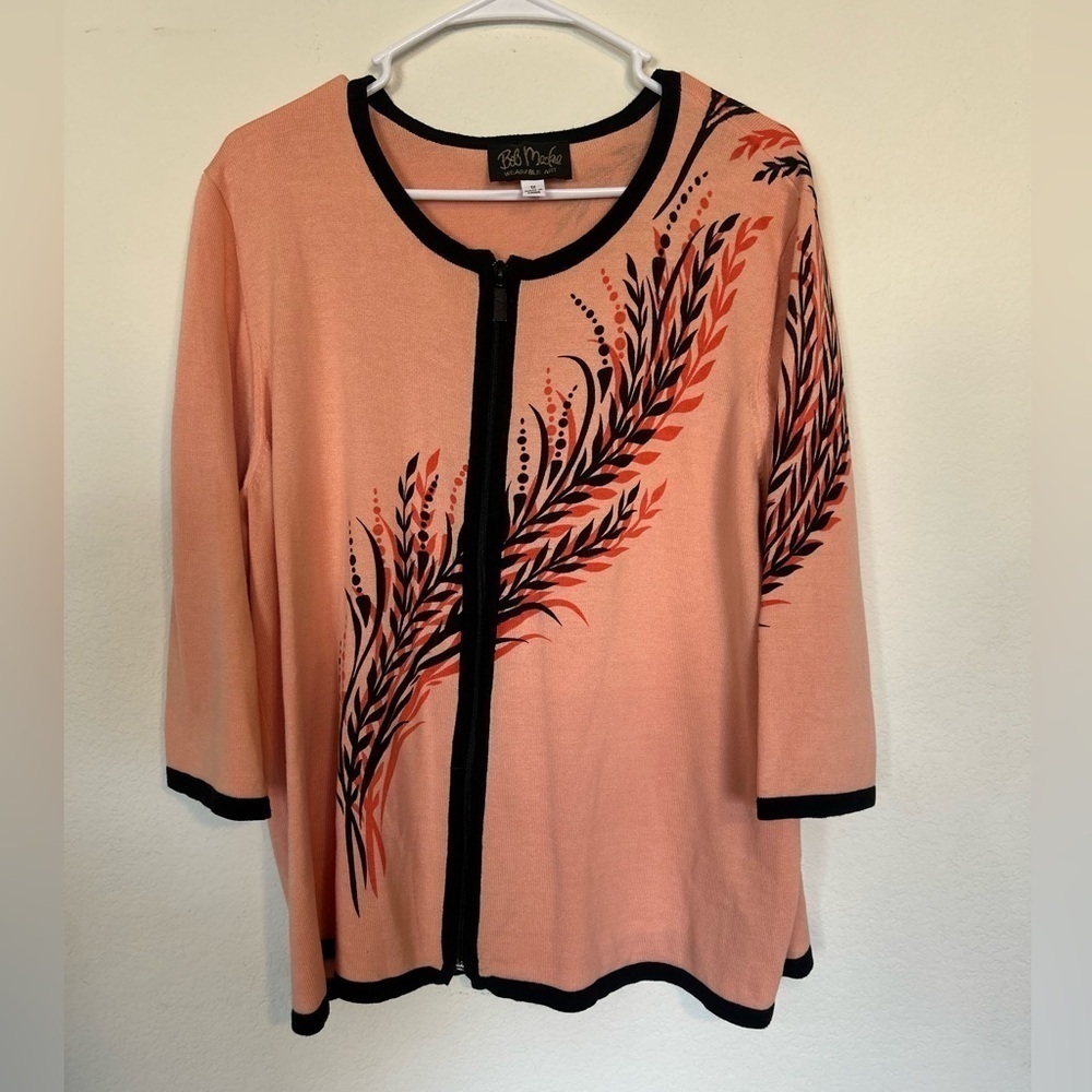 Vintage Bob Mackie Wearable Art Cardigan 1x Full … - image 1